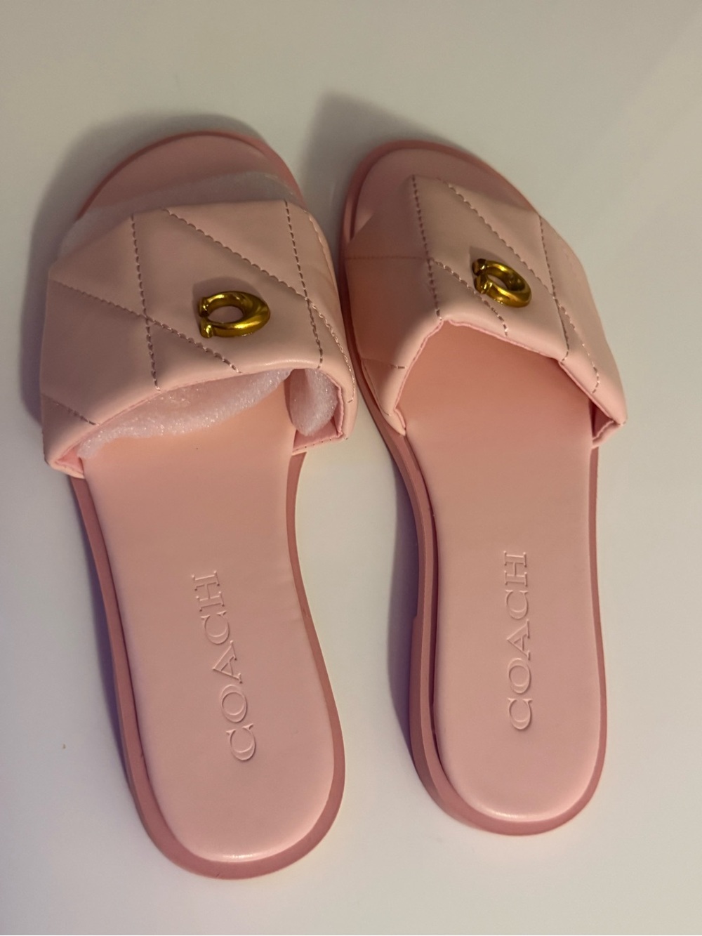 Coach Quilted Blush Pink Slide Mules with Gold Accent